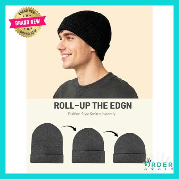 Classic Knitted Fisherman Beanies Set Unisex Warm Winter Cuffed Hats - Picture 5 of 8